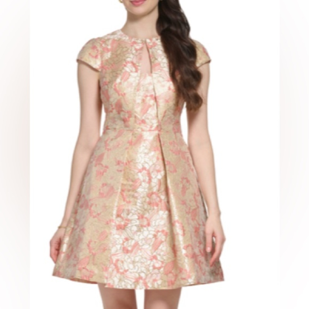 Vince Camuto Pink and Gold Floral Mini Dress